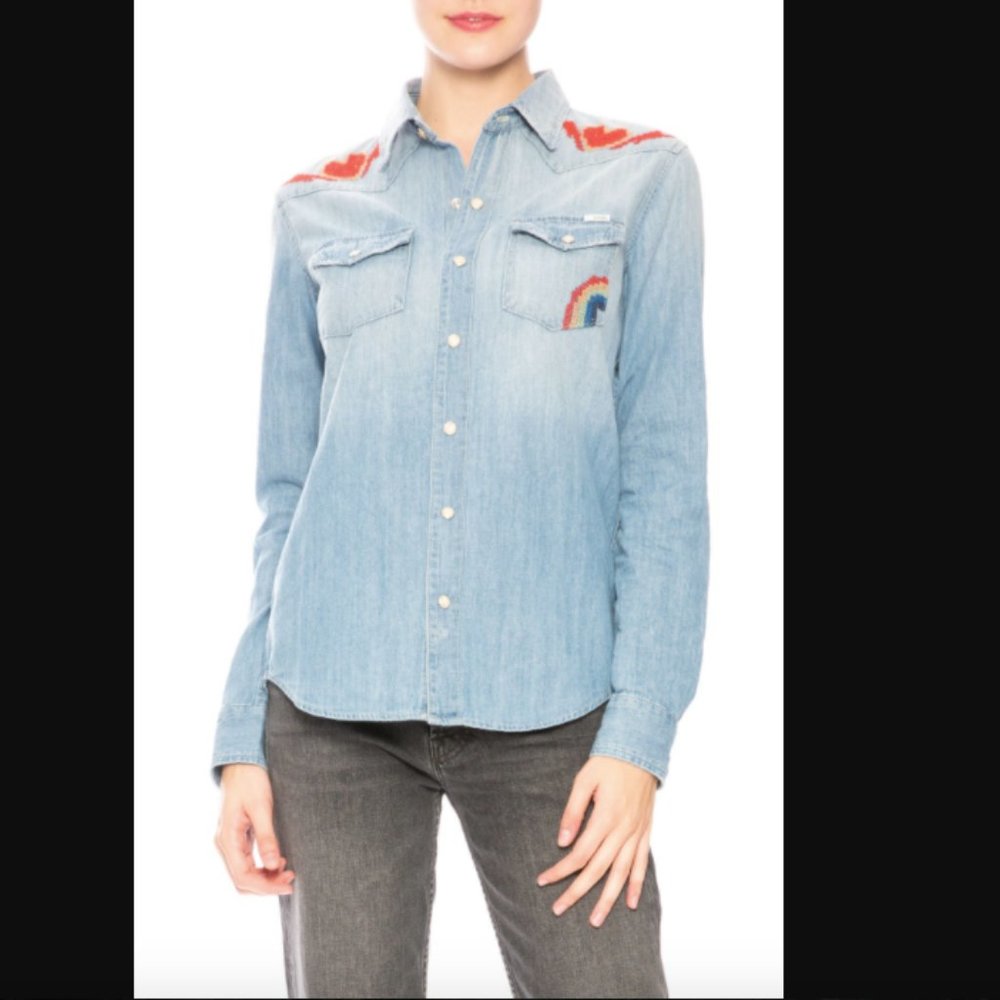 MOTHER | All my ex's embroidered denim shirt (Surf Girl School) - Picture 3 of 16